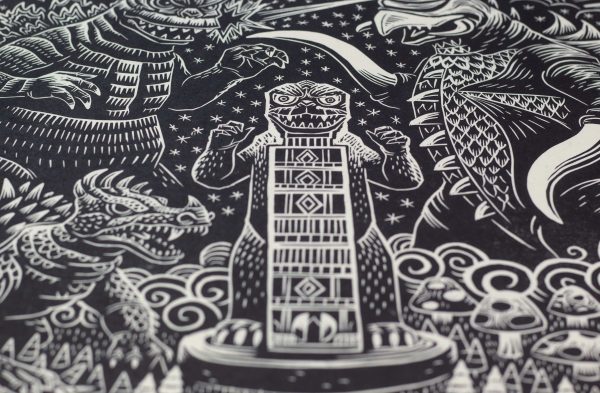Godzilla vs Gigan Linocut Poster Online Hot Sale - Image 5