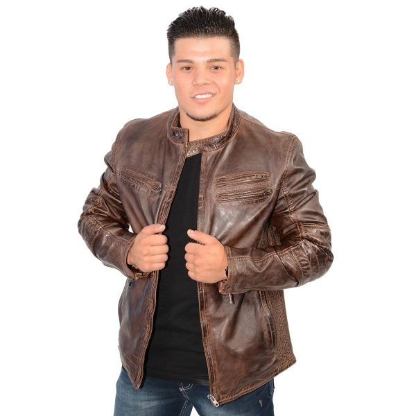 Milwaukee Leather SFM1805 Men s Brown Side Stitch Cafe Racer Lambskin Leather Jacket For Sale - Image 3